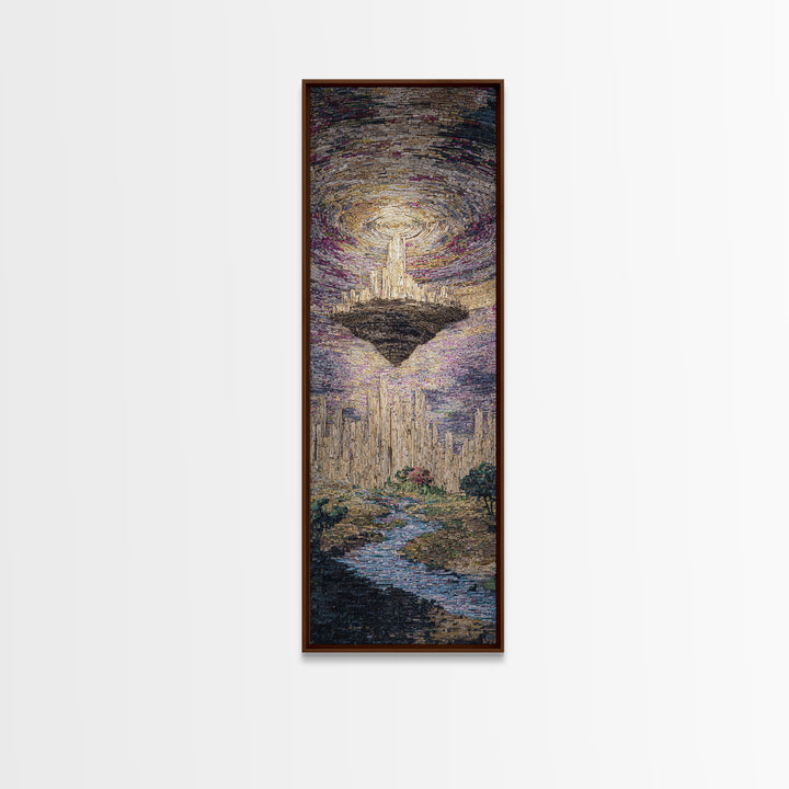 Luminous Floating Island Waterfall Celestial Sky Wall Art, Dreamy Nature Scene Art, Abstract Landscape, Living Room Decor