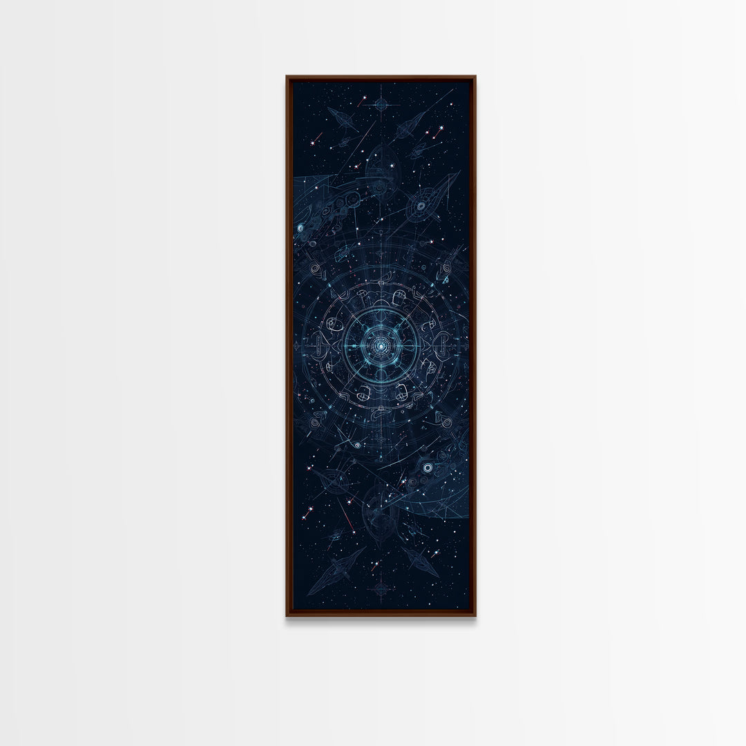 Celestial Star Map With Arrows Framed Canvas Print, Blue Astronomy Wall Art, Mystical Wall Art, Digital Art, Office Decor