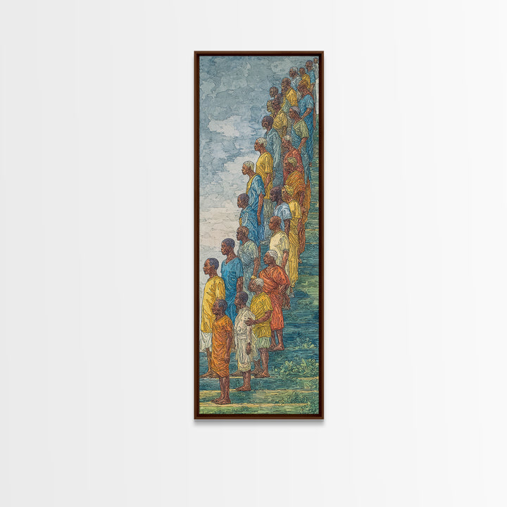 African Children In Colorful Stairway Procession Wall Art, Cultural Canvas Print, Black People Art, Vibrant Afrocentric Decor