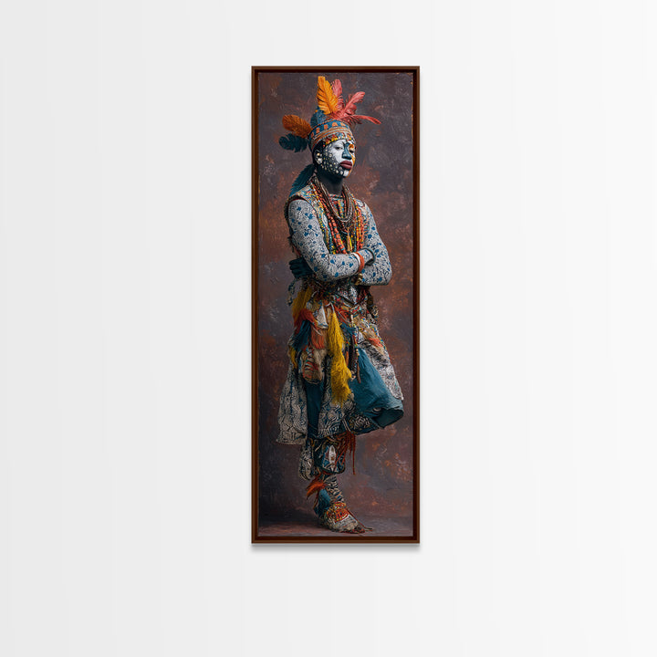 Feathered African Warrior Woman Framed Canvas Print, Tribal Queen Portrait, Afrocentric Wall Decor, Cultural Artwork Gift