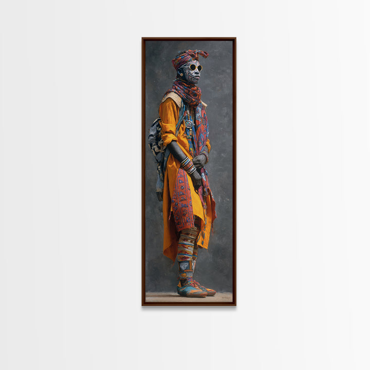 Stylish African Nomad In Yellow Robe Canvas Print, Modern Afrocentric Portrait Wall Decor, Black Culture Art For Living Room