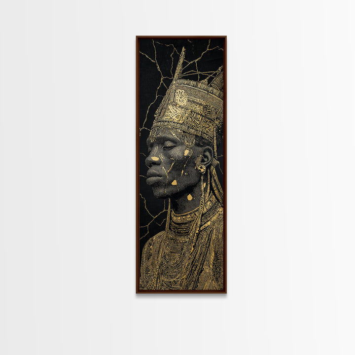 Gold African Queen Profile Wall Art, Black And Gold Portrait, Regal Afrocentric Decor, Elegant Cultural Artwork For Living Room