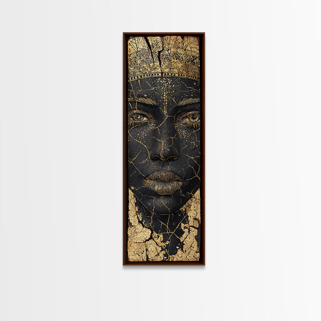 Cracked Gold African Woman Face Canvas Print, Black Queen Portrait Wall Decor, Elegant Afrocentric Art, Modern Cultural Gift