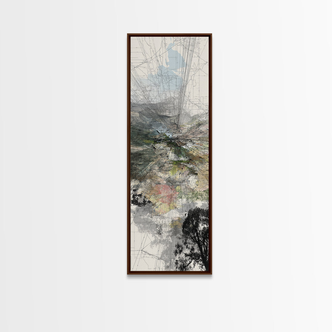 Misty African Valley Abstract Landscape Canvas Print, Acacia Tree Wall Decor, Neutral Earth Tone Art, Modern Office Decor