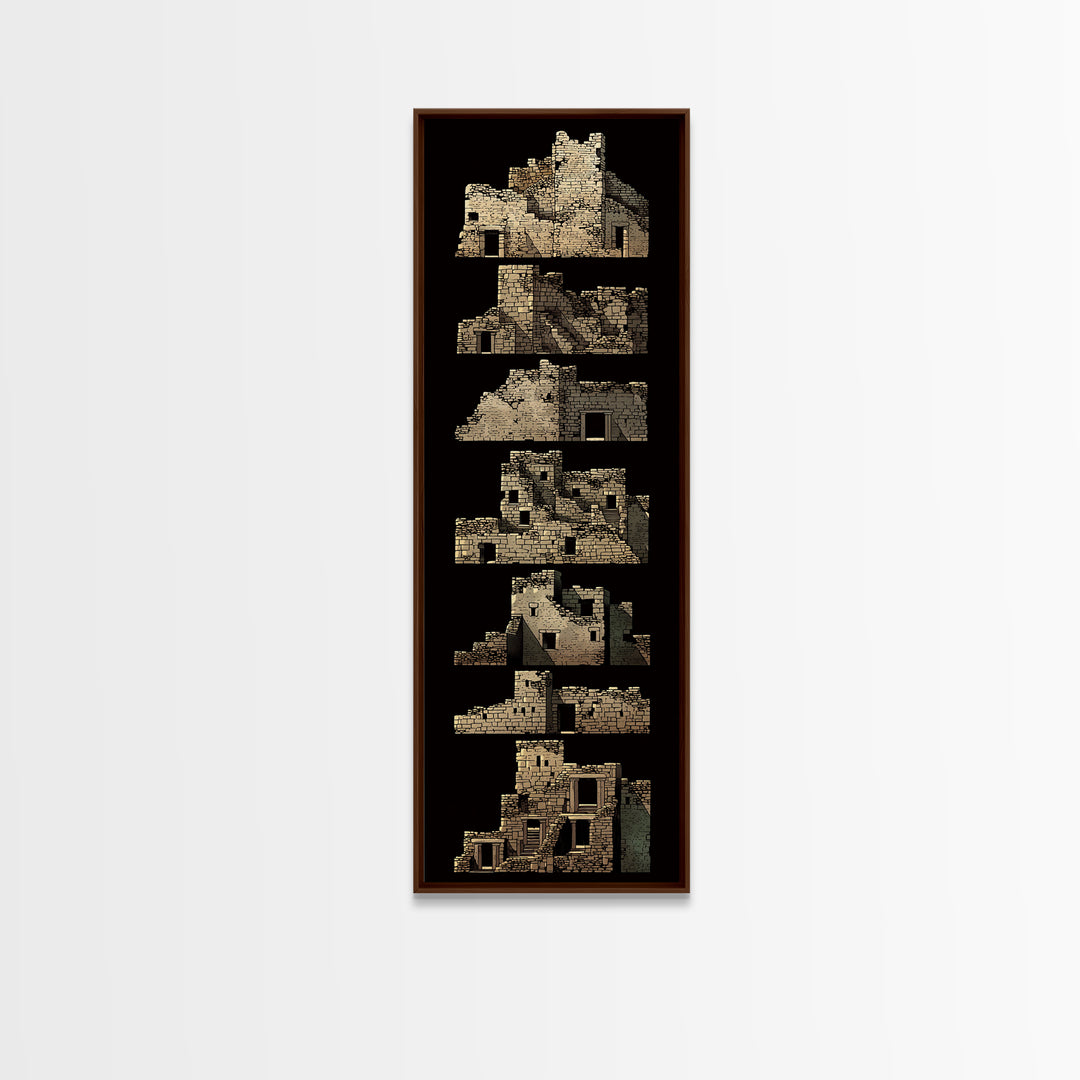 Stacked Desert Stone Ruins On Black Framed Canvas Print, Ancient African Architecture, Tribal Wall Decor, Archaeology Art
