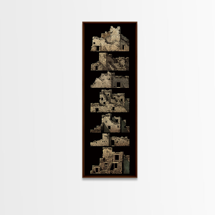 Stacked Desert Stone Ruins On Black Framed Canvas Print, Ancient African Architecture, Tribal Wall Decor, Archaeology Art