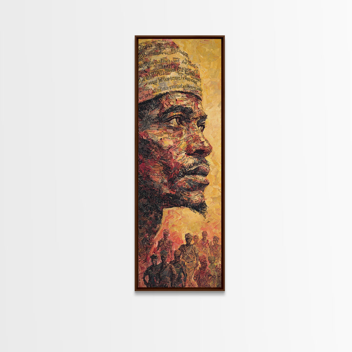 Regal African Man Profile Portrait Framed Canvas Print, Warm Orange Black Art, Tribal Warrior Culture Wall Decor, Gift For Him