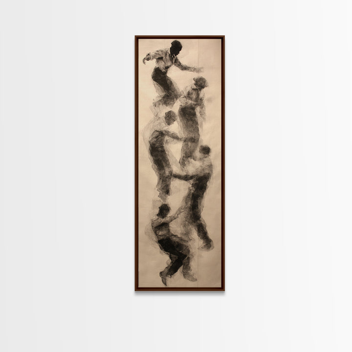 Charcoal Climbing Figures Wall Art, Abstract Black Bodies, Unity Movement Sketch, Minimalist African Decor For Living Room Art