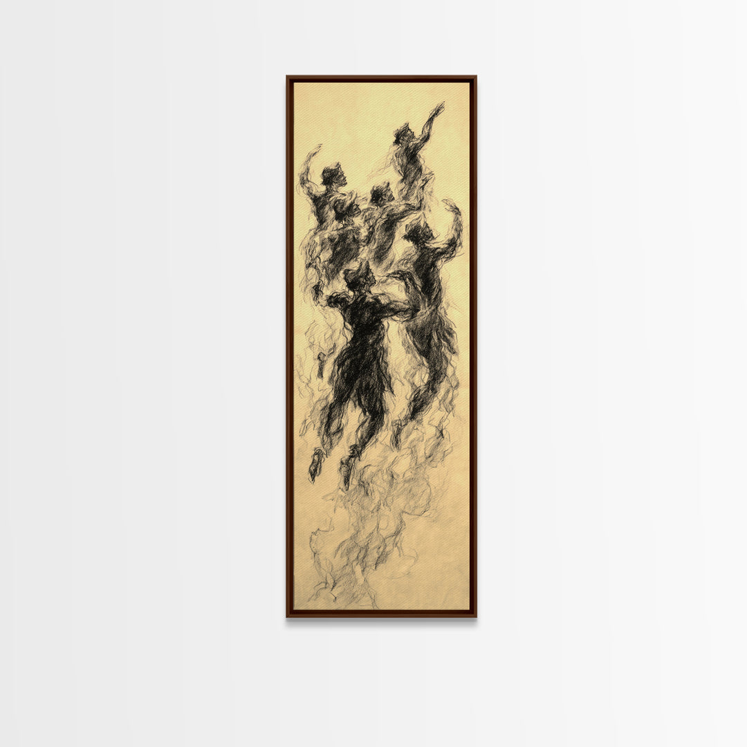 Dancing Spirit Figures Canvas Print, Expressive African Women Art, Charcoal Movement Sketch, Feminine Wall Decor Gift For Her
