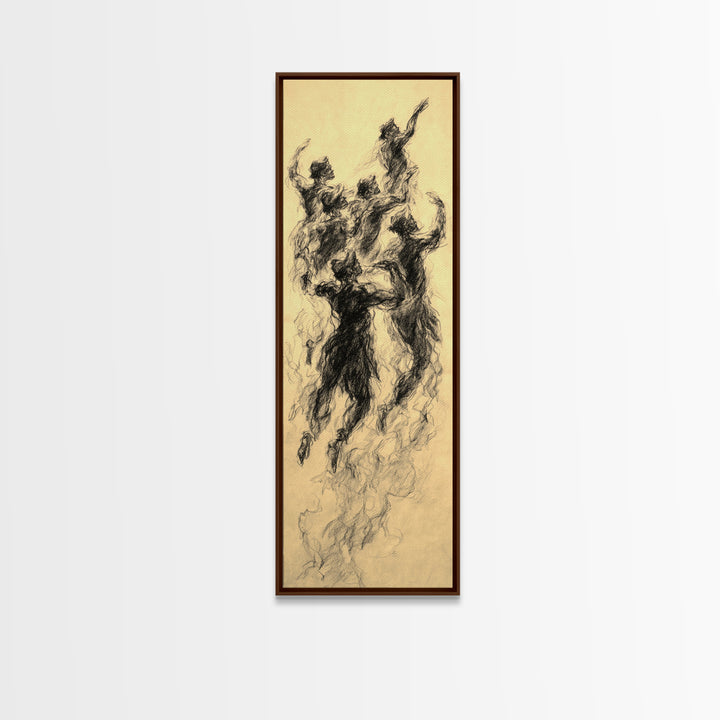 Dancing Spirit Figures Canvas Print, Expressive African Women Art, Charcoal Movement Sketch, Feminine Wall Decor Gift For Her