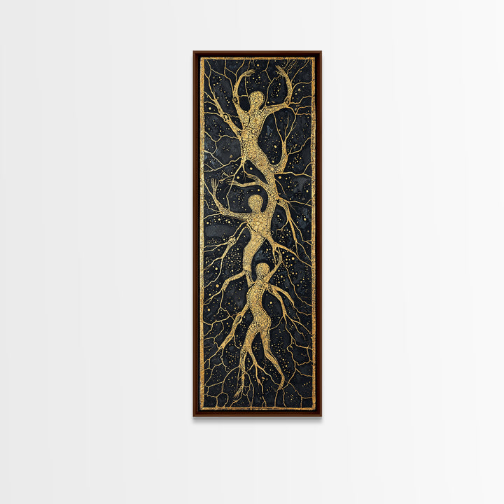 Golden Branching Tree Roots Canvas Print, African Inspired Abstract Art, Boho Wall Decor, Modern Black And Gold Home Decor