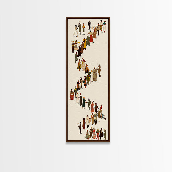 Winding Line Of Diverse People Wall Art, Minimalist Canvas Print, Modern Figurative Home Decor, Long Narrow Gallery Poster