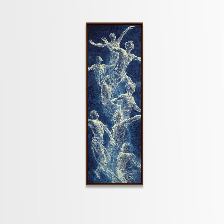 Blue White Ethereal Dancers Framed Canvas Print, Spiritual Figure Wall Art, Contemporary African Inspired Home Decor Gift