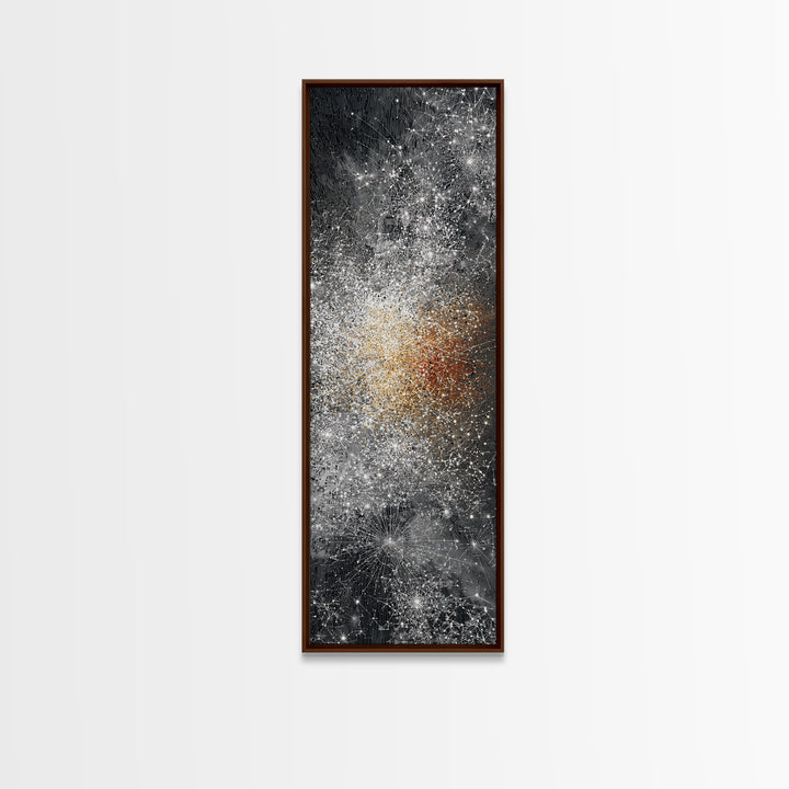 Black White Gold Cosmic Burst Abstract Wall Art, Modern Canvas Decor, Statement Living Room, Luxury Home Decor Gift, Large Vertical Print