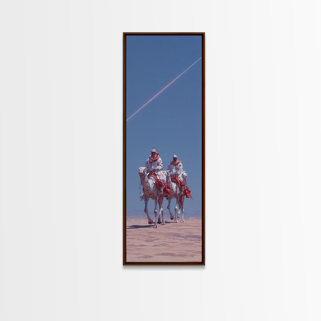 Two Desert Riders Under Blue Sky Canvas Print, African Warrior Art, Western Safari Decor, Unique Statement Wall Decor, Gift