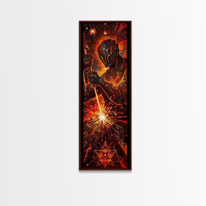 Fiery Mechanical Engine Abstract Wall Art, Industrial Sci Fi Canvas Decor, Orange Black Statement Art, Gift For Him, Poster