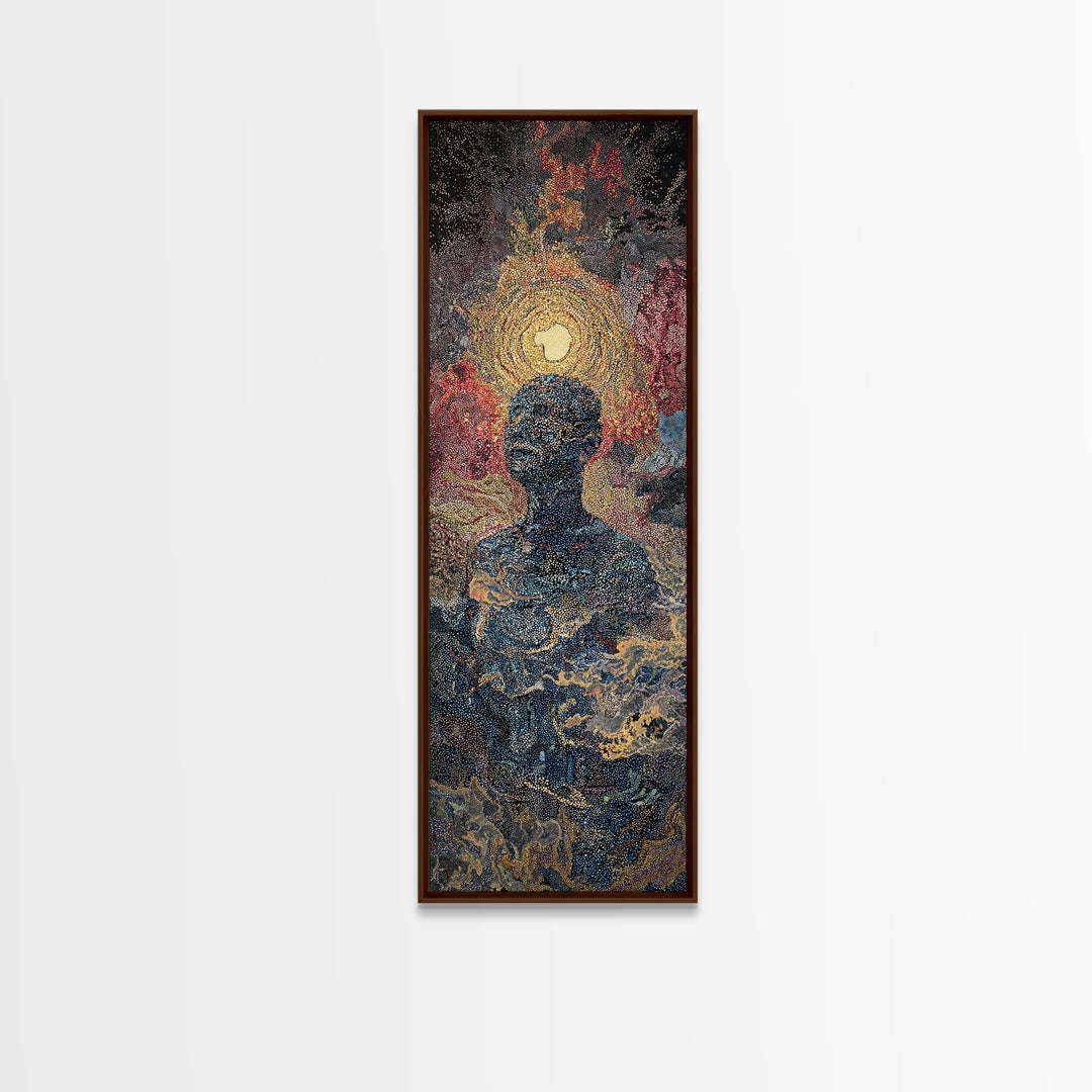 Celestial Silhouette With Golden Halo Wall Art, Mystical Abstract Canvas Print, Spiritual Decor, Modern Portrait, Bedroom Home Decor Gift