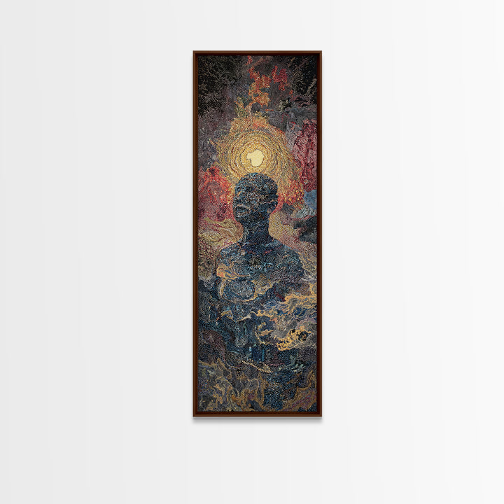 Celestial Silhouette With Golden Halo Wall Art, Mystical Abstract Canvas Print, Spiritual Decor, Modern Portrait, Bedroom Home Decor Gift
