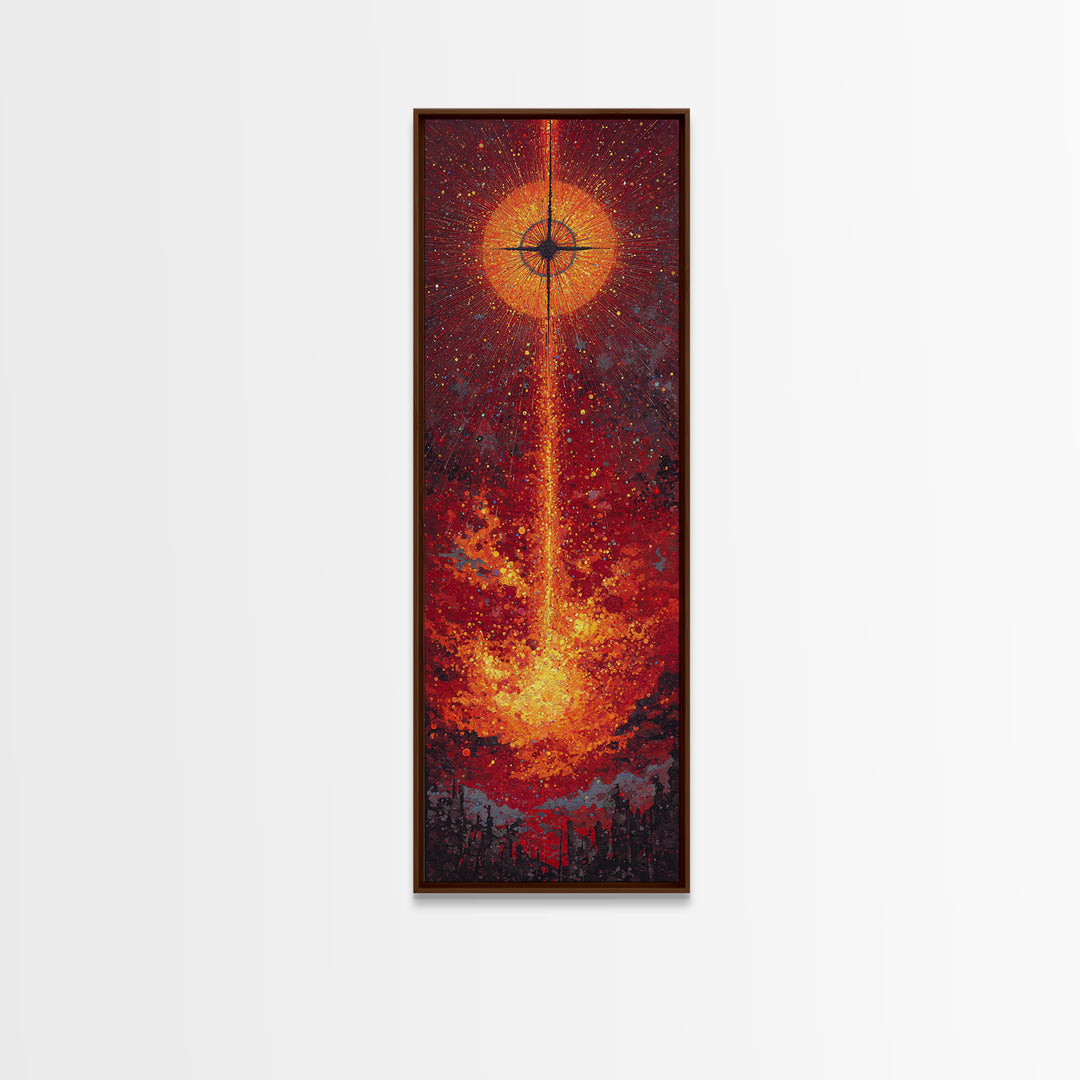 Solar Eclipse Fire Beam Wall Art, Red Orange Abstract Canvas Print, Mystical Space Decor, Modern Statement Home Decor Gift