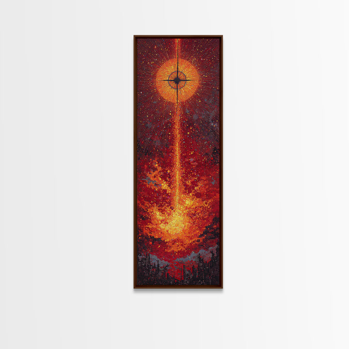 Solar Eclipse Fire Beam Wall Art, Red Orange Abstract Canvas Print, Mystical Space Decor, Modern Statement Home Decor Gift