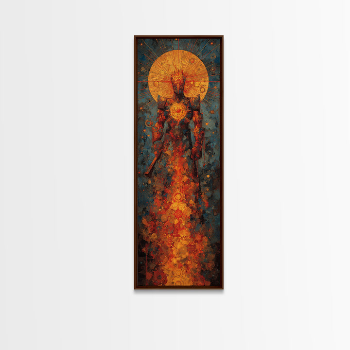 Radiant Tribal Spirit With Sun Halo Framed Canvas Print, Afrocentric Abstract Wall Art, Cultural Portrait Home Decor Gift