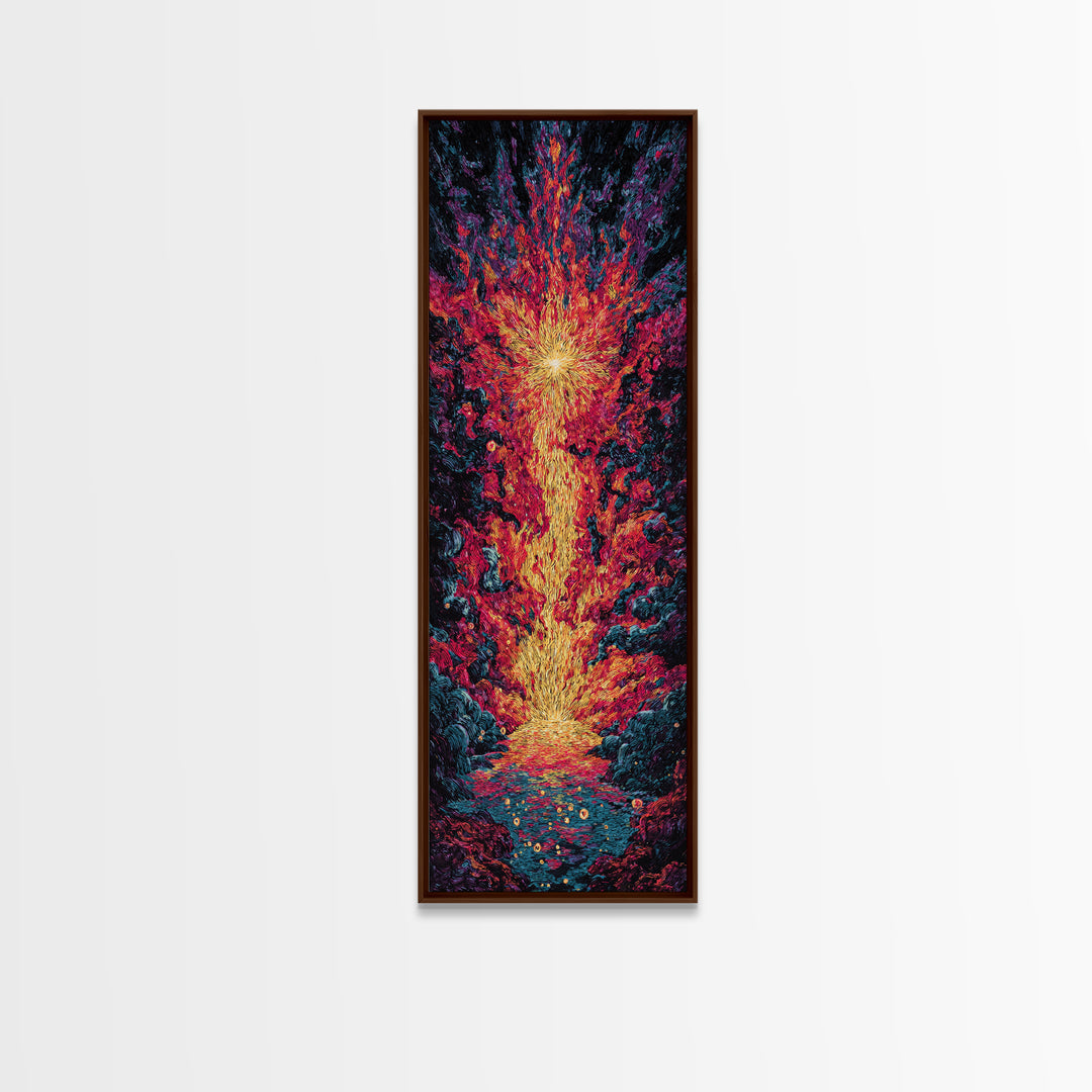 Exploding Fire Waterfall Wall Art, Vivid Red Orange Abstract Canvas Print, Dramatic Nature Scene Art, Large Decor Art Gift For Home