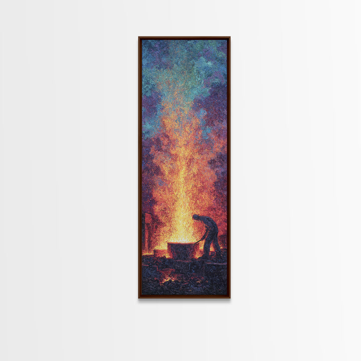 Blacksmith Silhouette With Glowing Sparks Wall Art, African Inspired Canvas Print, Industrial Workshop Decor, Unique Gift