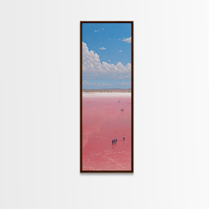 Vast Pink African Salt Flat Under Blue Sky Wall Art, Minimal Lake Landscape Print, Serene Travel Decor For Living Room Gift