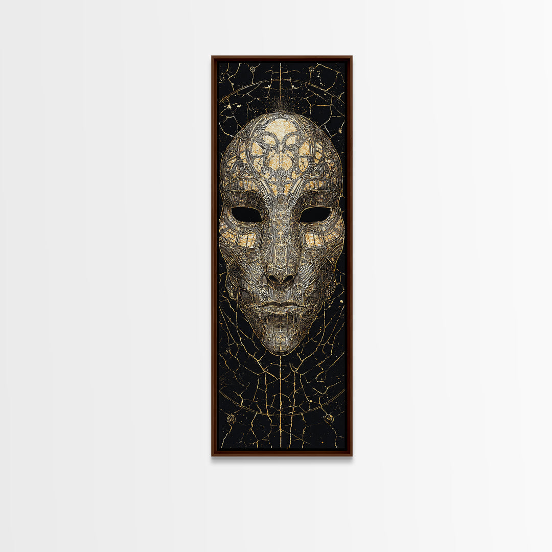 Gold And Black African Tribal Mask Canvas Print, Mystical Face Artwork, Afrocentric Wall Decor, Bold Cultural Home Decor