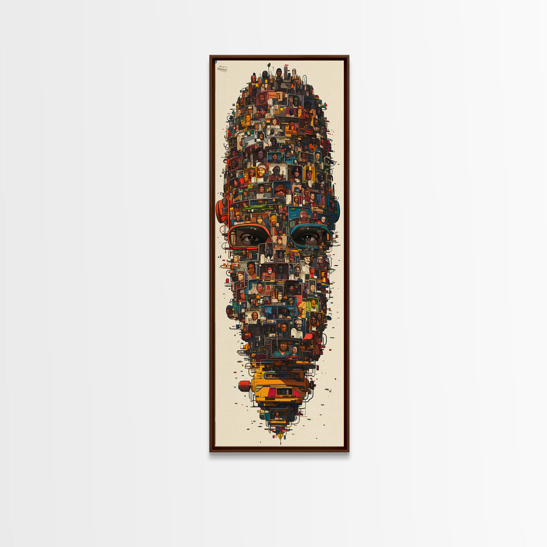 Contemporary African Mask Portrait Framed Canvas Print, Mosaic Community Face, Modern Afrocentric Wall Decor Art Gift For Home