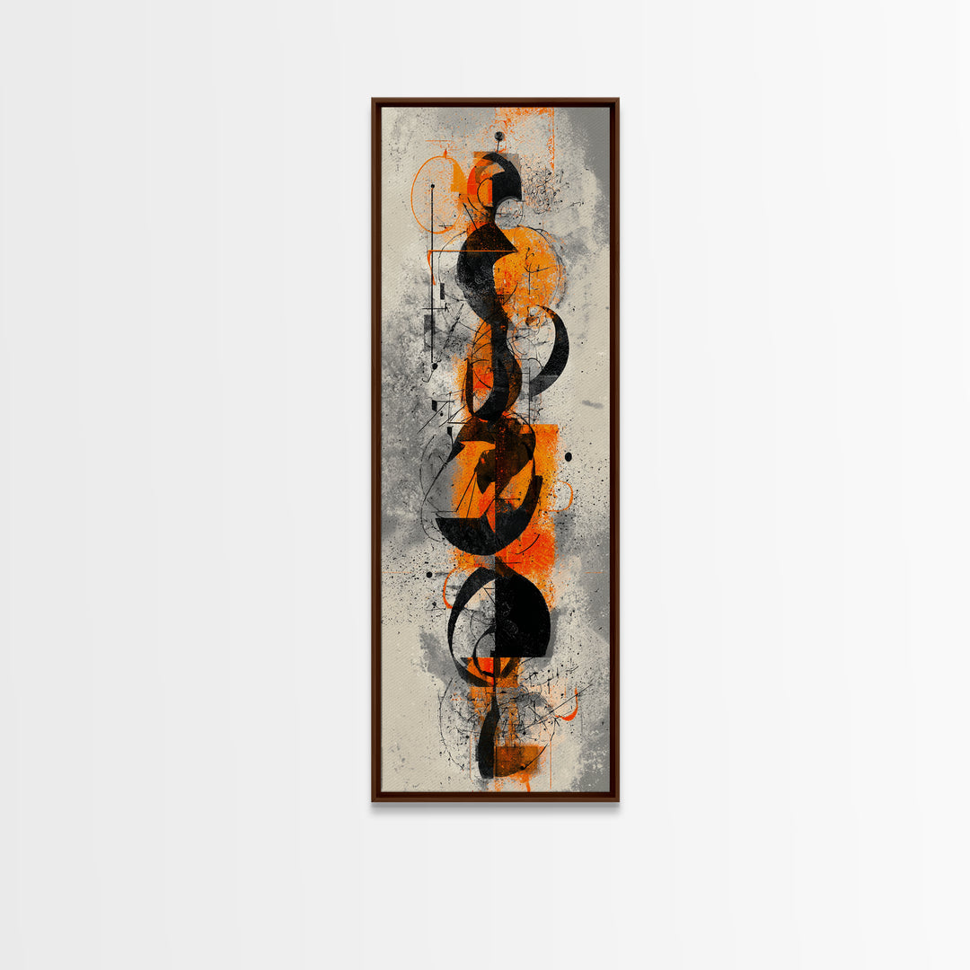 Orange Black Abstract Figure Canvas Print, Modern African Inspired Wall Art, Afrocentric Geometric Luxury Home Decor Statement Piece