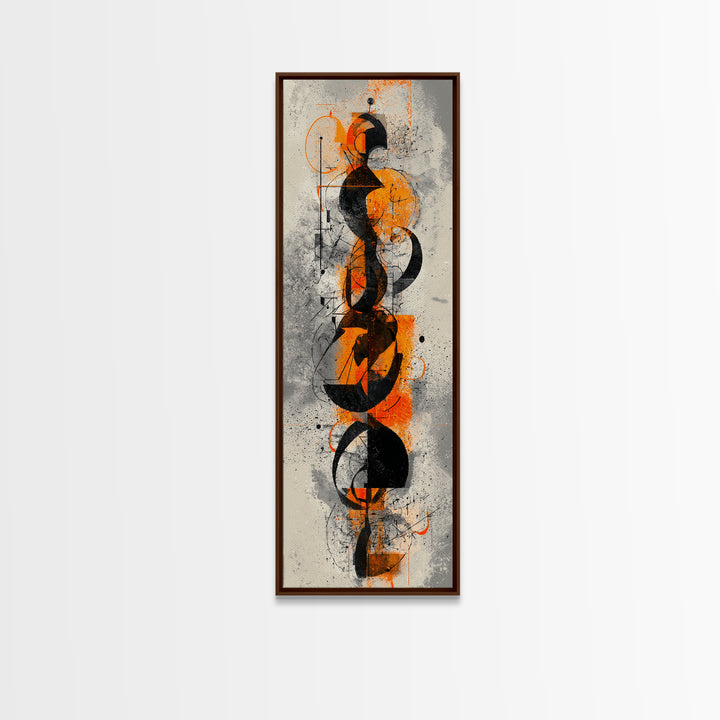 Orange Black Abstract Figure Canvas Print, Modern African Inspired Wall Art, Afrocentric Geometric Luxury Home Decor Statement Piece