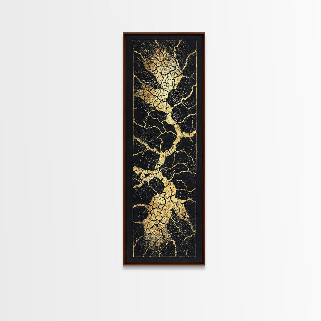 Black Gold Crackle Abstract Wall Art, Modern Kintsugi Inspired Texture, Luxury Canvas Print For Elegant Home Decor Statement