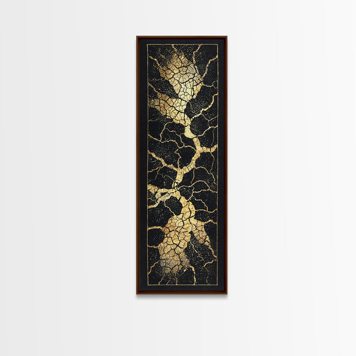 Black Gold Crackle Abstract Wall Art, Modern Kintsugi Inspired Texture, Luxury Canvas Print For Elegant Home Decor Statement