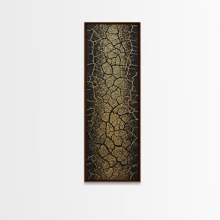 Gold On Black Abstract Map Wall Art, Tribal Maze Texture Canvas Print, African Inspired Geometric Statement Decor For Home