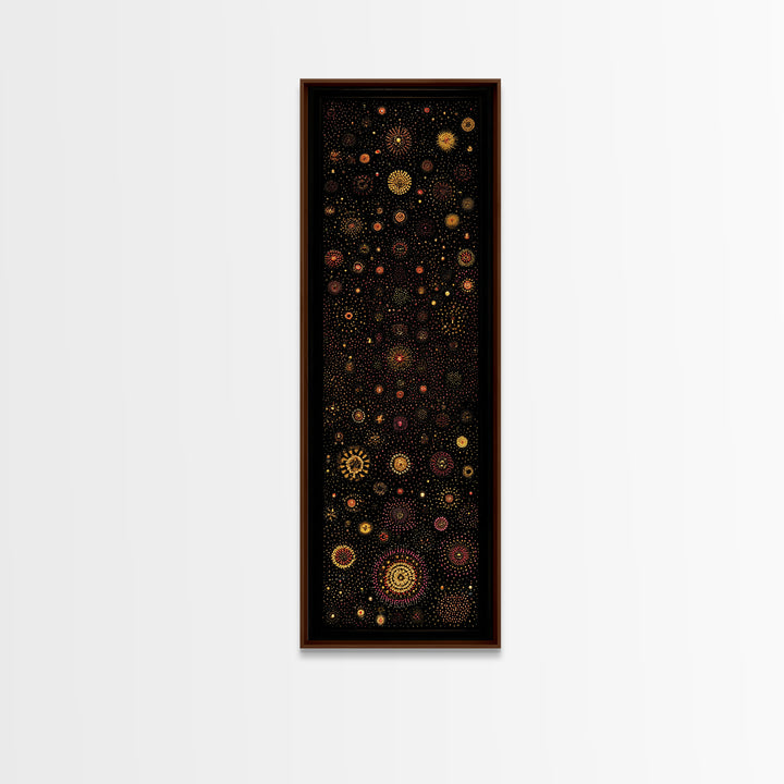 Colorful Dot Constellation Wall Art, Black Gold Celestial Mandala Canvas Print, African Inspired Boho Home Decor Statement Piece