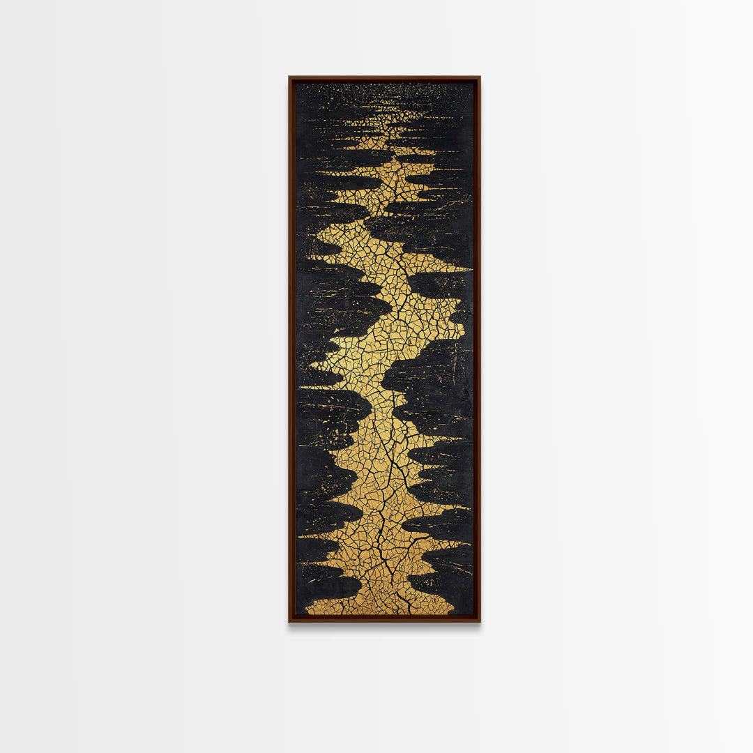 Gold Cracked River Abstract Wall Art, Black And Gold African Inspired Canvas Decor, Luxury Textured Statement Print For Elegant Home Decor