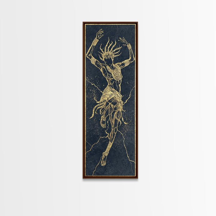 Golden Spirit Dancer Framed Canvas Print, Abstract African Woman Art, Mystical Black And Gold Tribal Wall Decor For Bedroom