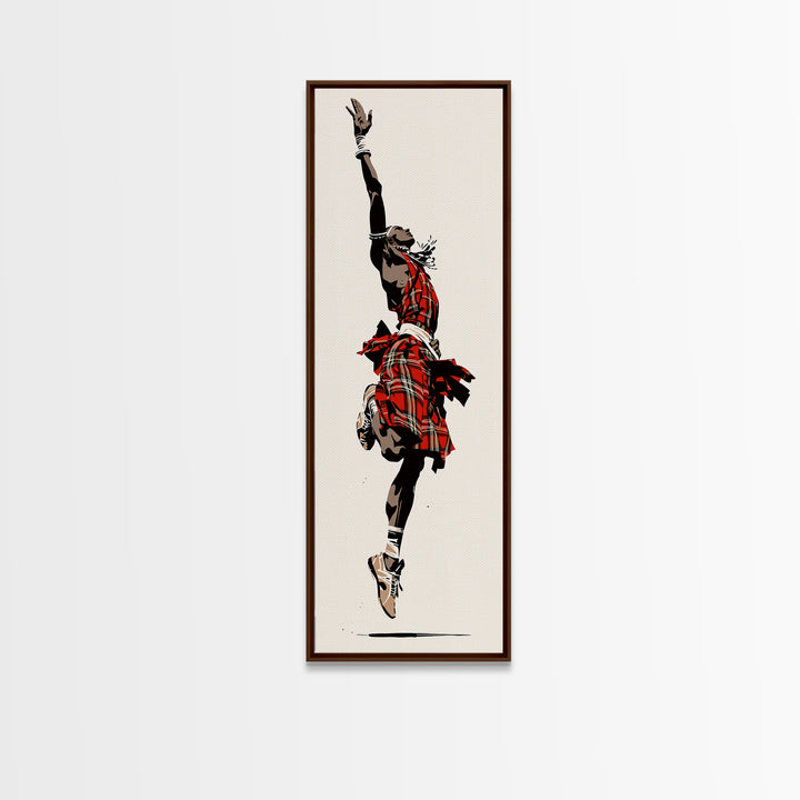 Leaping Maasai Warrior Canvas Print, African Tribal Dance Wall Art, Red Fabric Culture Decor For Bold Modern Living Room Decor