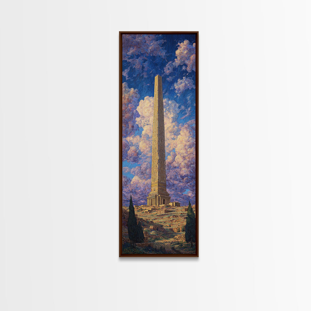 Ancient Obelisk Monument Landscape Wall Art, Egyptian Inspired Canvas Print, Dreamy Sky Home Decor, Historic Travel Poster