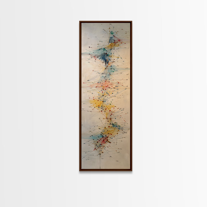Delicate Abstract Network Wall Art, Teal Red Yellow Line Painting Canvas Print, Modern Minimalist Office Decor Gift For Home