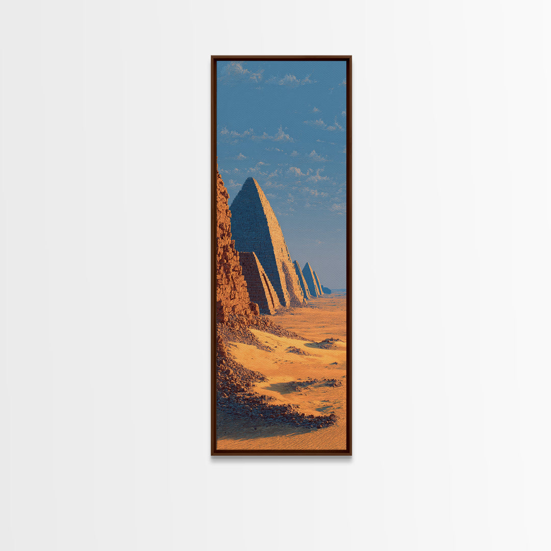 Golden Nubian Pyramids Wall Art, African Desert Landscape Canvas Print, Egypt Travel Poster Living Room Decor Housewarming Gift