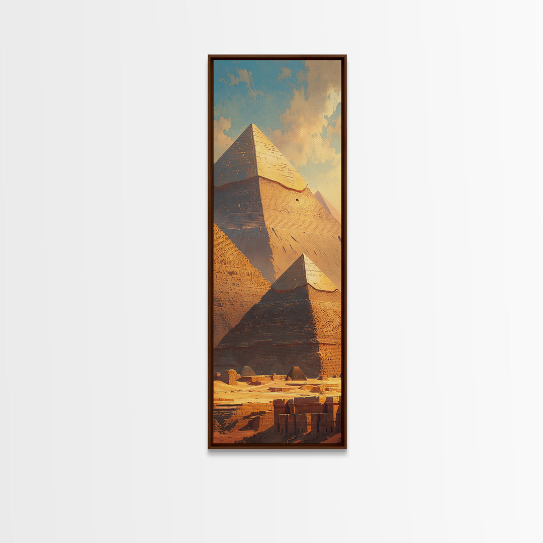 Sunlit Giza Pyramid Vista Wall Art, Egyptian Desert Landscape Canvas Print, Ancient Africa Travel Home Decor Gift For Him