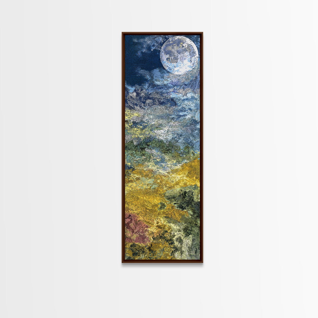 Textured Full Moon Over Blue Gold Hills Wall Art, Dreamy Nature Scene Art, Large Decor Art, Living Room Decor, Unique Canvas Print