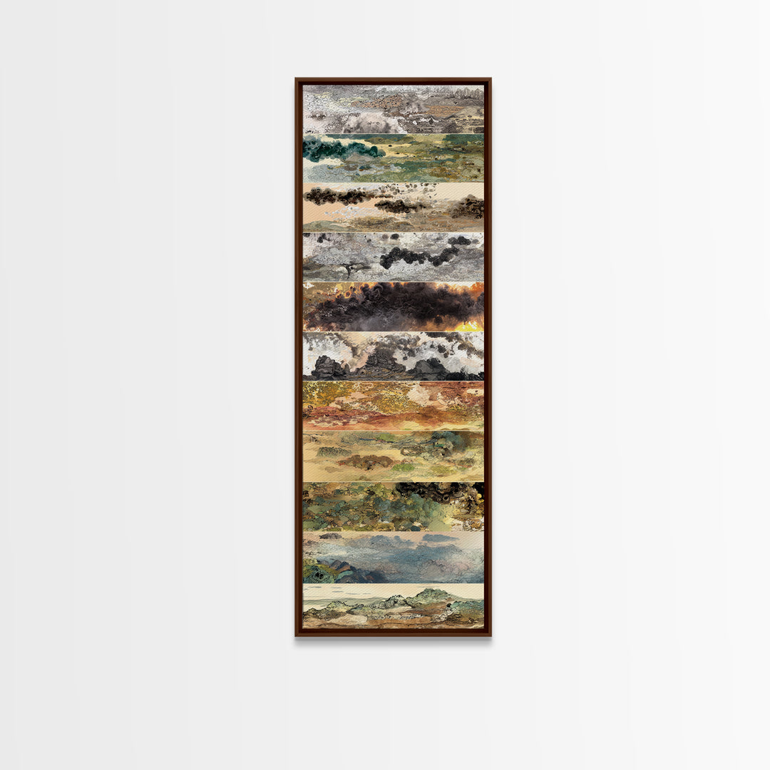 Layered Earth Tone Abstract Landscape Strips Wall Art, Modern Abstract Art, Beige Wall Art, Textured Art Print For Decor