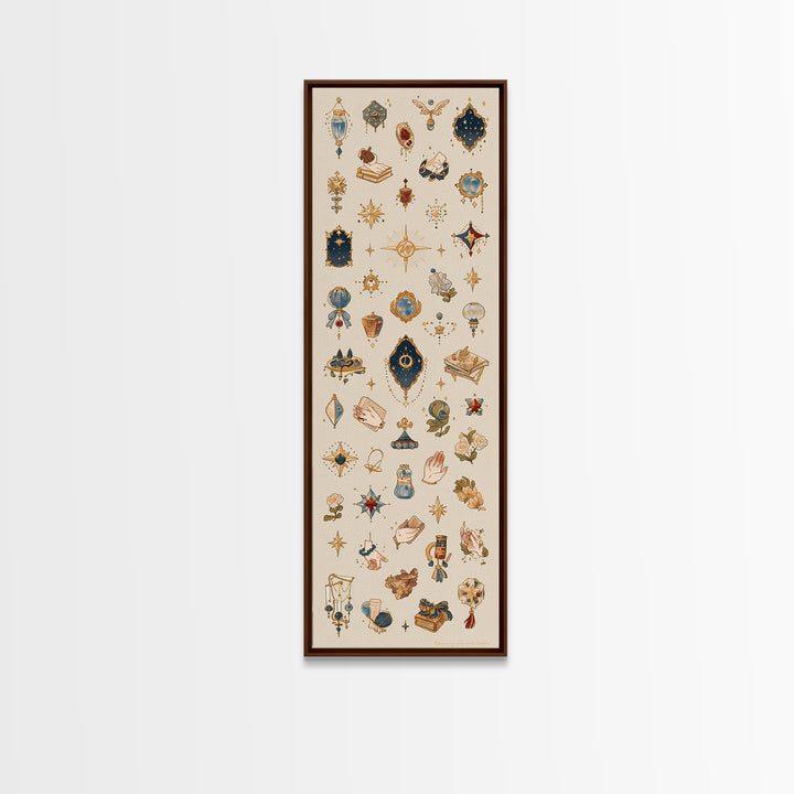 Celestial Gold Charms And Blue Talismans Wall Art, Boho African Inspired Decor, Ethnic Patterns, Mystical Gallery Print Set