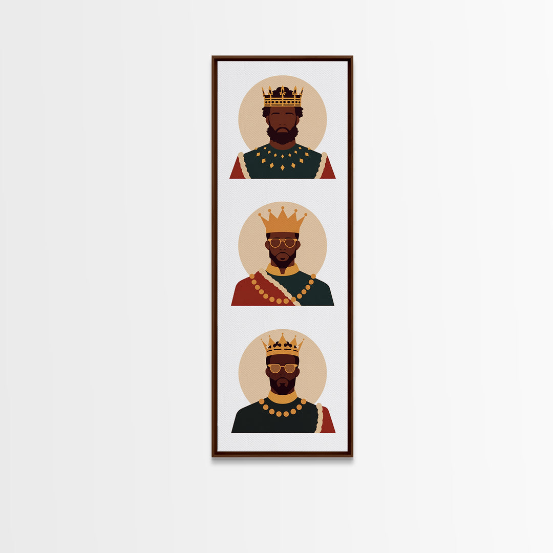 Three Crowned Black Kings Portrait Canvas Print, African American Art, Royal Afrocentric Wall Decor, Black History Gift For Him