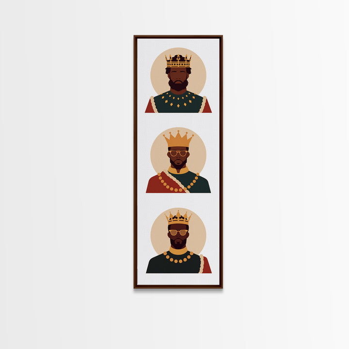 Three Crowned Black Kings Portrait Canvas Print, African American Art, Royal Afrocentric Wall Decor, Black History Gift For Him