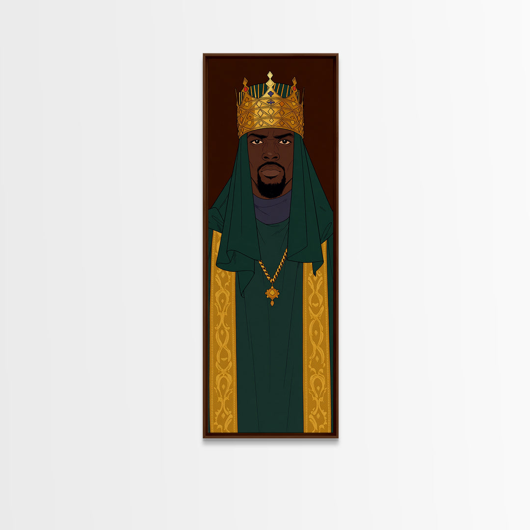 Green Veiled African King With Gold Crown Canvas Print, Black Man Portrait Wall Art, Royal Afrocentric Home Decor Gift For Him