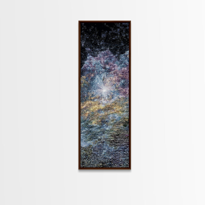 Sparkling Cosmic African Landscape Wall Art, Starry Abstract Canvas Print, Blue Gold Nature Scene, Dreamy Home Decor Gift